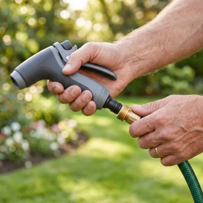 Jetterix garden hose pressure nozzle connected to a hose